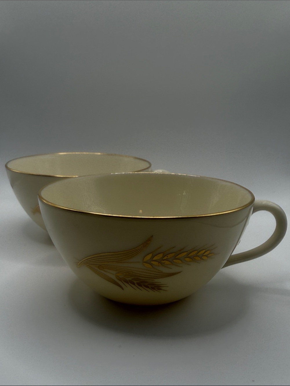 Two Lenox Flat Tea Cups  Wheat R442 24K Gold Trim Bone China